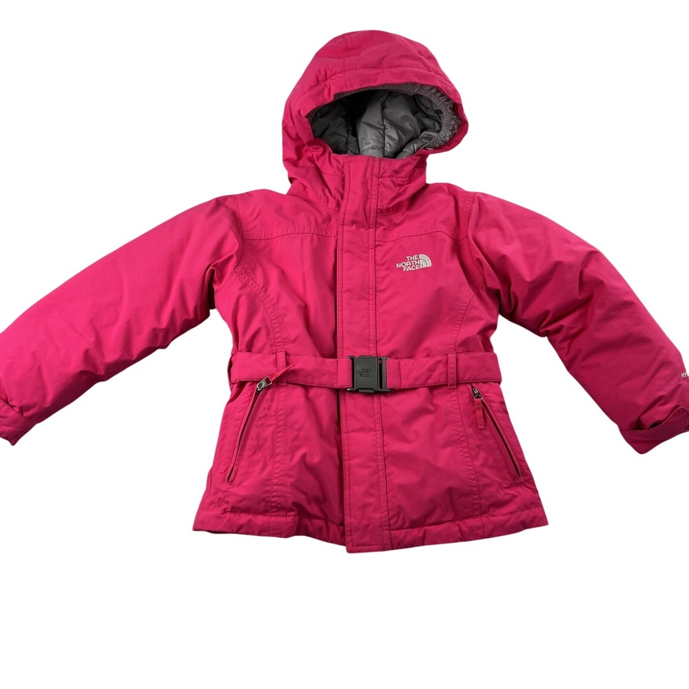 The North Face Girls Insulated Belted Hooded Jacket XS 6 Pink Winter Parka Coat